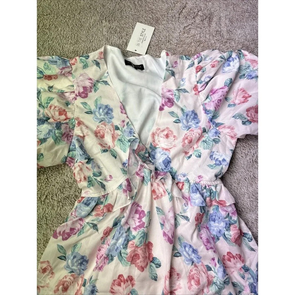 In The Style Maternity Darby Dress Puff Sleeve Multi US 6- UK 10 New - Picture 15 of 16